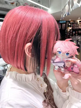 ロング カラー インナーカラー 推し ブリーチ 髪質改善のヘアスタイル