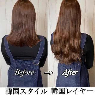 ロング カラー パーマ ヘアアレンジ チビ編み込みエクステ シールエクステのヘアスタイル