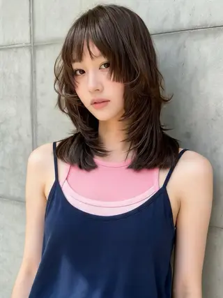 ミディアム カラー ウルフカット 811 大阪梅田 ウルフのヘアスタイル