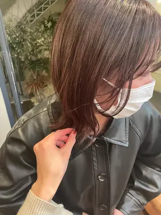 ミディアム カラー ヘアアレンジ 抜け感ボブ×パーマ |kazaneのヘアスタイル