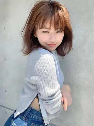 ミディアム カラー ヘアアレンジ 縮毛矯正/髪質改善/ ブリーチ毛/木元渓太のヘアスタイル