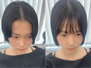 ミディアム カラー パーマ ヘアアレンジ メンズ キッズ レイヤーカット／ 巻ける縮毛矯正のヘアスタイル