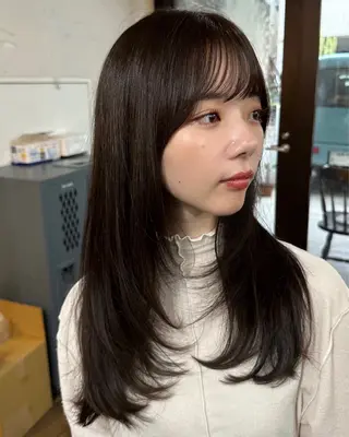 ロング カラー 韓国レイヤー柔らかい 地毛風縮毛矯正/マツのヘアスタイル