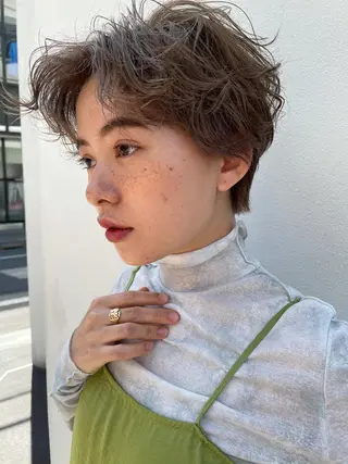 ショート カラー パーマ ヘアアレンジ メンズ キッズ ネイル マツエク・マツパ パーマ/透明感カラー /ボブ/吉田一生のヘアスタイル