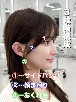 セミロング 割れない顔まわり× 小顔補正レイヤー難波のヘアスタイル