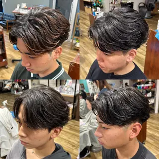 ミディアム パーマ メンズ 鶴田 将清のヘアスタイル