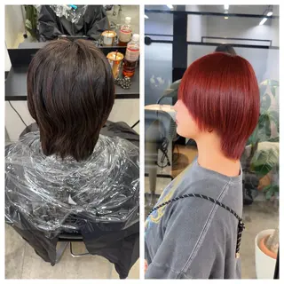 ショート け んブリーチ縮毛矯正のヘアスタイル