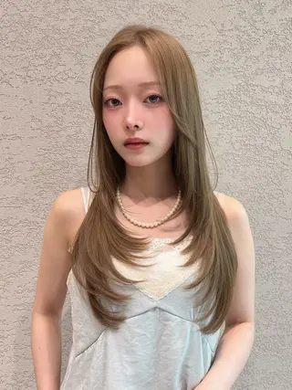 ロング カラー 興津/韓国レイヤー ダブルカラー美髪縮毛のヘアスタイル