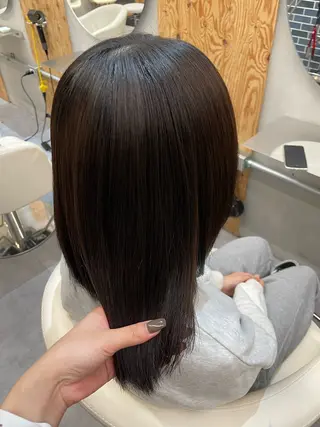ミディアム パーマ 縮毛矯正/暖色カラー ピンクベージュのヘアスタイル
