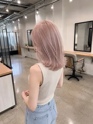 ミディアム サニーサイド大名 ダブルカラー髪質改善のヘアスタイル