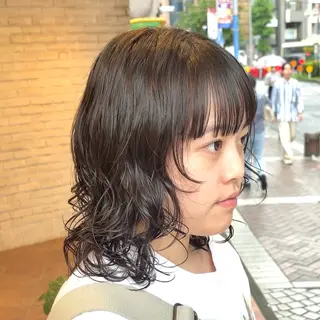 ミディアム パーマ 横浜パーマ🌐ボブ✨ 暖色カラーもえかのヘアスタイル