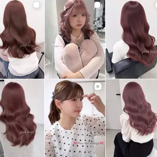 ロング カラー 🎀ピンクベージュ/ 梅田/茶屋町🎀のヘアスタイル