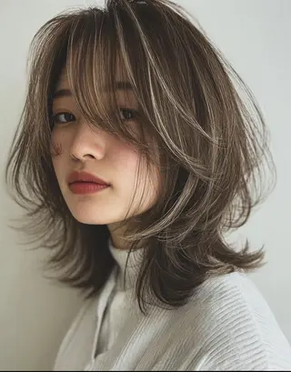 ミディアム カラー デザインカラー✨ 透明感カラー菊地真保のヘアスタイル