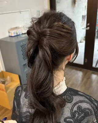ロング カラー ヘアアレンジ 韓国レイヤー柔らかい 地毛風縮毛矯正／マツのヘアスタイル