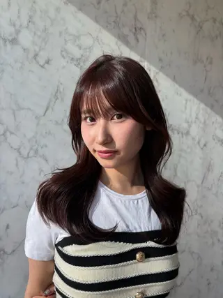 ロング カラー Miu 名古屋カット ミディアム/ピンク髪のヘアスタイル