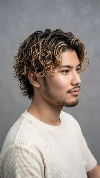 メンズ パーマ えのもと店長レイヤー メンズパーマ/顔周りのヘアスタイル