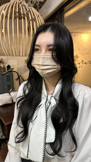 ロング カラー 韓国レイヤー柔らかい 地毛風縮毛矯正/マツのヘアスタイル