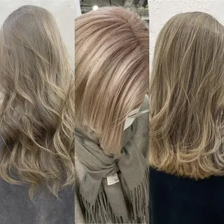 セミロング カラー ヘアアレンジ ブリーチダブルカラー 元町三宮/三ノ宮のヘアスタイル