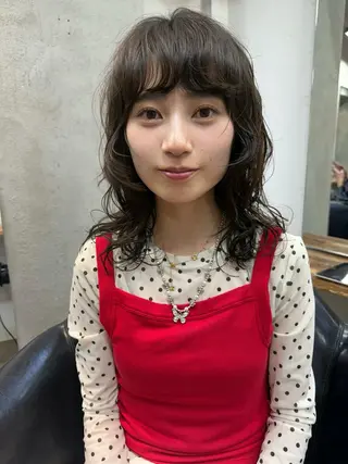 ミディアム カラー パーマ 森貴裕/ニュアンス パーマ/オリーブのヘアスタイル