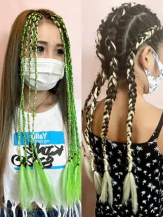 ロング カラー ヘアアレンジ 大阪レミーエクステ チビ編み込みのヘアスタイル
