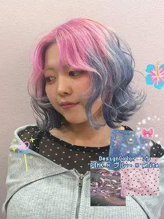 ミディアム カラー ボブ&寒色🎐ᩚ 短髪 COCOROのヘアスタイル