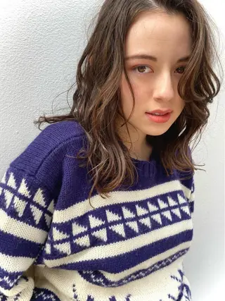 ミディアム カラー 森貴裕/ニュアンス パーマ/オリーブのヘアスタイル