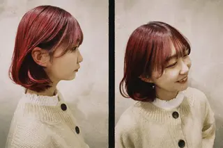 ミディアム カラー ヘアアレンジ ボブパーマコテ巻き風 パーマNo1深江秀平のヘアスタイル