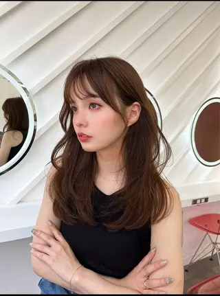 ミディアム カラー 山崎/ボブ縮毛矯正 レイヤー髪質改善のヘアスタイル