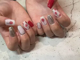 ネイル 韓国/ワンホン/長さ 出しつけ放題🎀のネイルデザイン