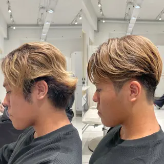 ショート カラー メンズ ブリ—チ🌈カラ— 🌀パ—マ🌿ちえのヘアスタイル