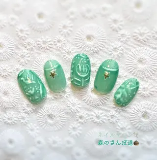 ネイル ショートネイル 森のさんぽ道のネイルデザイン