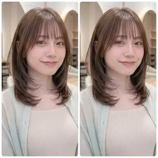 ミディアム 2ヵ月先までまとまる レイヤー🫧若葉🪞のヘアスタイル