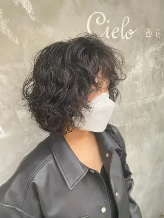 ミディアム パーマ 原一真/ 外国人ショートヘアのヘアスタイル