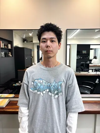 メンズ スパイキーパーマ 柏NO1 藤本葉のヘアスタイル