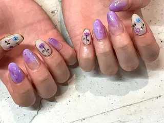 ネイル 韓国/ワンホン/長さ 出しつけ放題🎀のネイルデザイン