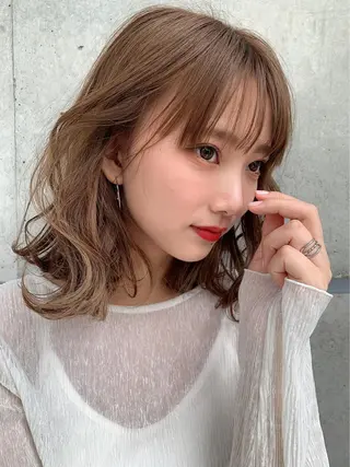 ミディアム カラー パーマ ヘアアレンジ キッズ ネイル マツエク・マツパ 韓国/トレンド レイヤー【101】のヘアスタイル