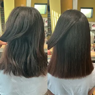 セミロング パーマ hubhair レイヤー/透明感のヘアスタイル