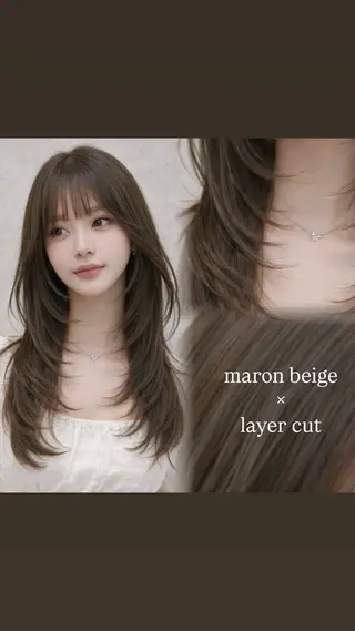ロング カラー 🦋Yui🦋透明感 /ベージュ/Wカラーのヘアスタイル