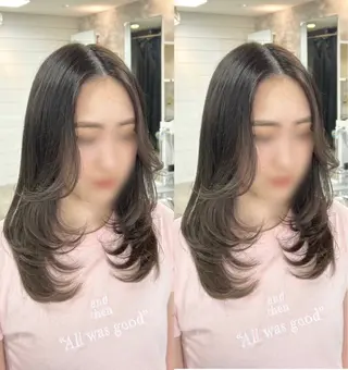 ミディアム レイヤー/艶髪カラー 森本くるみのヘアスタイル