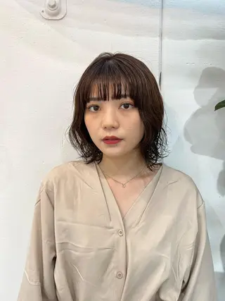 ミディアム カラー パーマ 松坂 真衣のヘアスタイル