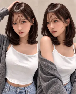ミディアム 韓国レイヤー 田中 励也のヘアスタイル