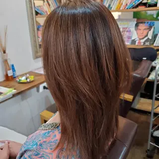 セミロング カラー パーマ 韓国風レイヤーカット 上手く丁寧早い/マツのヘアスタイル
