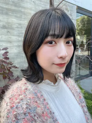 ミディアム カラー 顔周りカット 【オノザワリョウ】のヘアスタイル