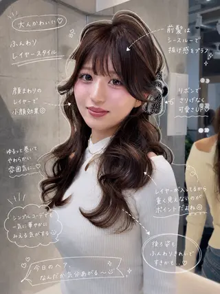 セミロング カラー ヘアアレンジ ヘアセット/レイヤー 赤み消し/はるかのヘアスタイル