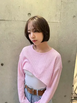 ミディアム カラー 縮毛矯正ボブ&顔まわ レイヤー♡TOMOEのヘアスタイル