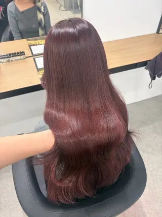 ロング カラー 💗愛され暖色💗 ピンク/レッド💗のヘアスタイル