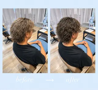 ミディアム パーマ メンズ フジイイブキ 髪質改善カラーのヘアスタイル