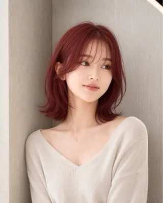 ミディアム カラー 赤髪 暖色カラー特化🔥のヘアスタイル
