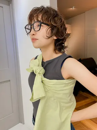ミディアム パーマ 緒方リエ 時短ショート・ボブのヘアスタイル
