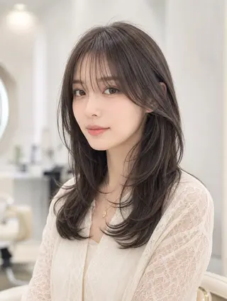 セミロング カラー 韓国レイヤーカット× 髪質改善ラビマーニのヘアスタイル